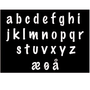 Alfabet stencil med små bogstaver i Marker-skrift – skabelon til maling