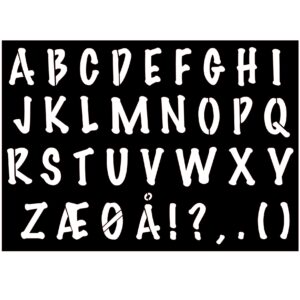 Alfabet stencil med store bogstaver og tegn i Marker-skrift – skabelon til maling A4