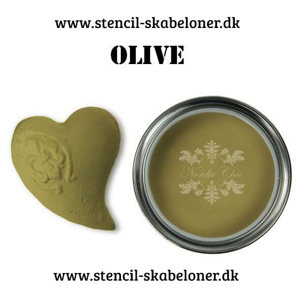 Oliven farvet kalkmaling - dækker stort set første gang. Høj kvalitet og en nem maling at arbejde med og i.