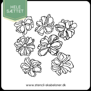 Sæt af 7 håndtegnede blomster stencils i rustik stil med tynd streg, velegnet til gelli print og kunstprojekter