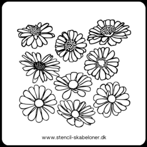 Sæt med håndtegnede blomster stencils i tynd outline, velegnet til gelli print, scrapbooking, baggrunde på malerier og kreative projekter