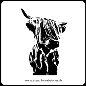 Stående mini Highlands ko stencil, ideel til vægdekoration og tekstiltryk.