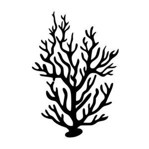 Stencil med åben havplante i grenform – til undervandstema og mixed media