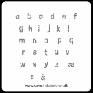 Små bogstaver i rustik stencil alfabet a–å