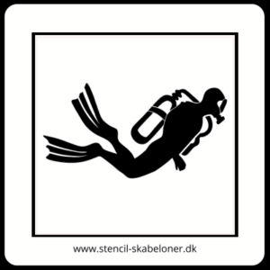 Dykker stencil med ilttank – skabelon til maling i undervandstema. Brug med svamp, rulle eller spray.