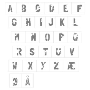 Store bogstaver i rustik stencil-stil med Æ, Ø og Å