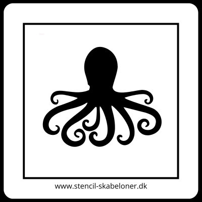 Stencil skabelon af en blæksprutte med lange, krøllede fangarme.