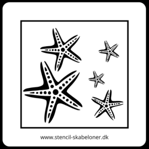 Stencil skabelon med søstjerner i fem forskellige størrelser.