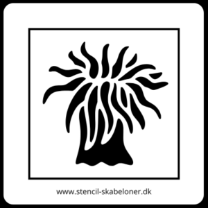 Sort-hvid stencil af en søanemone til maling på vægge og hobbyprojekter.