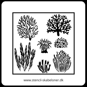 Stencil med havplanter, tang og koraller i forskellige former